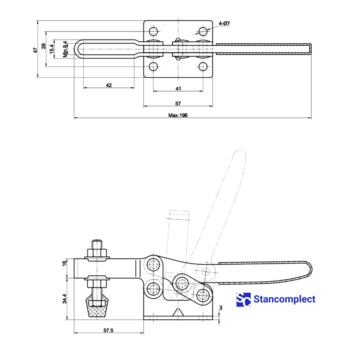Quick release horizontal toggle clamp ST-203-F - holding capacity 227 kg